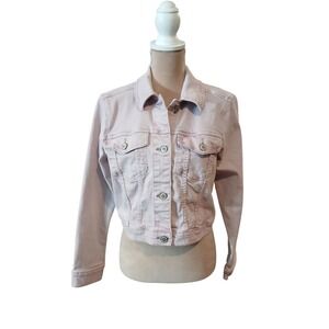 Hollister Cropped Denim Jacket Pink Wash Distressed Womens Size Medium